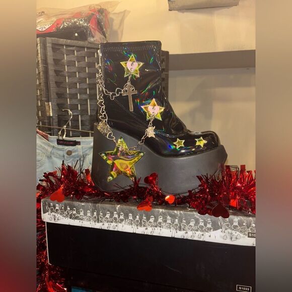 Demonia Blaze Star Cut Out Platform “Galactic Goddess” LED Rave Boots - Picture 5 of 8